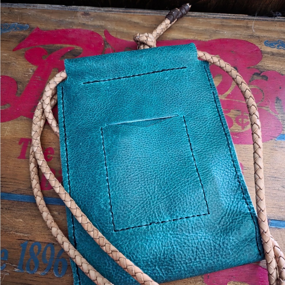 Hand Crafted Teal and Tan Crossbody Bag